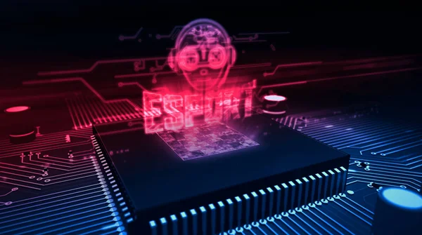 CPU on board with esport cyber games hologram