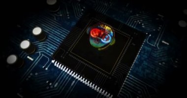 Oyun sembolü fütüristik hologram 3D animasyon ile Esport siber oyunları. Video oyunları turnuvası ve dijital arka planda dijital spor kavramı. Siber uzayda Cpu üzerinden uçuş.