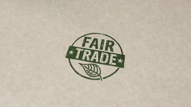 Sello Comercio Justo Animación Impacto Estampado Manual Negocio Ético Comercio — Vídeo de stock