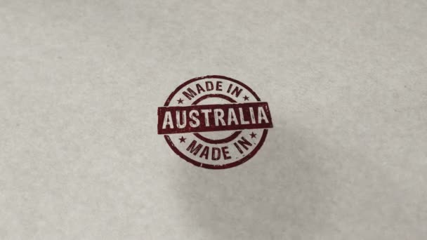 Hecho Australia Sello Loopable Animación Sin Costuras Impacto Estampación Manual — Vídeos de Stock