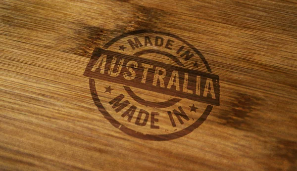 Сделано Австралии Печать Напечатана Деревянной Коробке Завод Производство Концепция Страны — стоковое фото