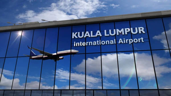 Aviões Jato Pousando Kuala Lumpur Malásia Ilustração Renderização Chegada Cidade — Fotografia de Stock