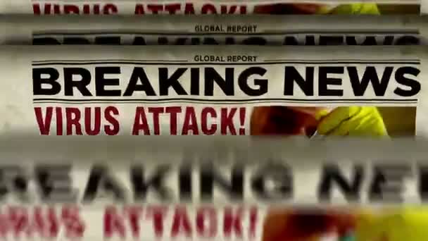 Virus Attack Breaking News Newspaper Printing Animation Danger Warning Retro — Stock Video