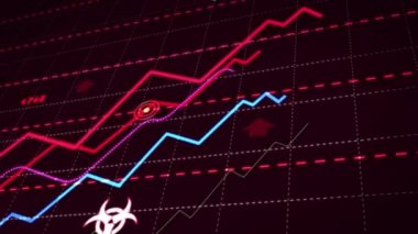 Çizelgedeki vaka sayısını arttır. Soyut döngü ve kusursuz arkaplan animasyonu. Küresel tehlike artışı grafiği, virüs salgını, koronavirüs enfeksiyonu alarmı veya covid-19 salgını.