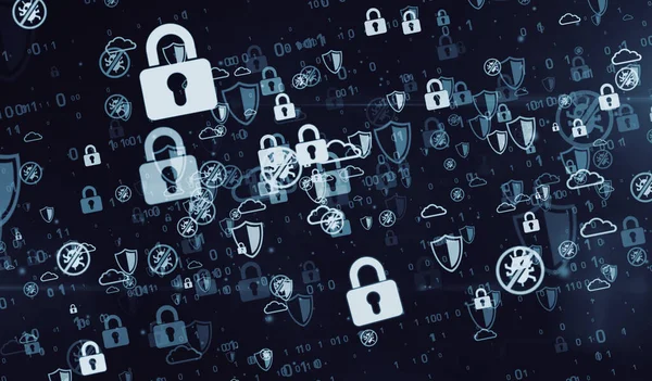 Cyber Biztonság Számítógépes Védelem Digitális Biztonsági Repülő Szimbólumok Illusztráció Jövő — Stock Fotó
