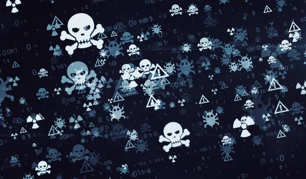 Cyberkriminalität Hackerangriffe Viren Computersicherheit Und Privatsphäre Alles Fliegende Symbole Abstraktes — Stockfoto