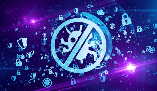 Antivirus Cyber Security Computer Protection Digital Safety Symbols Digital Globe — Stockfoto