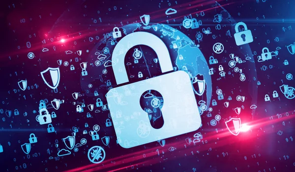 Lakat Cyber Védelem Számítógépes Védelem Digitális Biztonsági Szimbólumok Digitális Földgömb — Stock Fotó