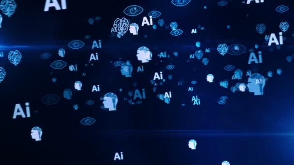 Искусственный Интеллект Кибернетический Мозг Машинное Обучение Символы Плавной Петли Анимации — стоковое видео