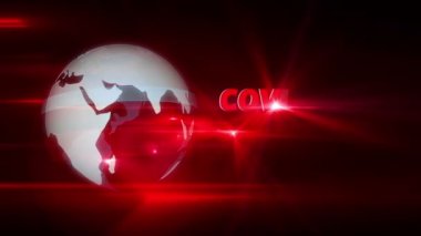 Covid-19 virüs raporu. Arkaplanda dönen bir dünya var. TV 'ye giriş konsepti Coronavirüs, viral salgın, küresel salgın ve aşı arama.