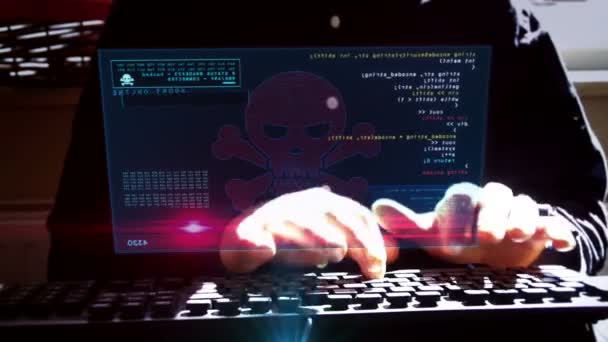 Hacker Typt Computer Toetsenbord Breekt Computers Cyberaanval Misdaad Piraterij Digitale — Stockvideo