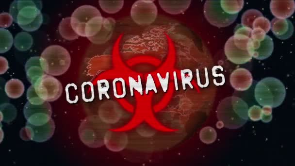 Covid Világjárvány Riadó Járványügyi Figyelmeztető Szimbólumok Sejtekkel Háttérben Hibajelzés Hatásával — Stock videók
