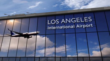 Los Angeles 'a inen uçak terminale yansıdı.