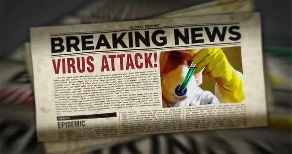 Virus Útok Lámání Novinek Tisk Ilustrace Varování Před Nebezpečím Abstraktním — Stock fotografie