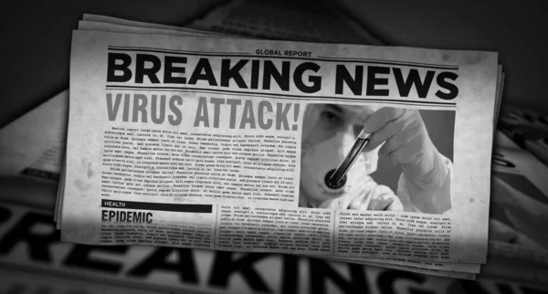 Virenbefall Breaking News Zeitungsdruck Illustration Gefahrenwarnung Retro Medien Presseproduktion Abstraktes — Stockfoto