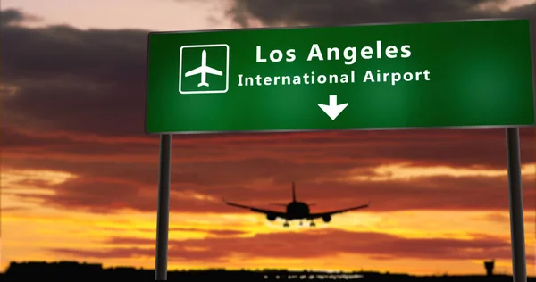 Vliegtuig Silhouet Landing Los Angeles Californië Verenigde Staten Verenigde Staten — Stockfoto