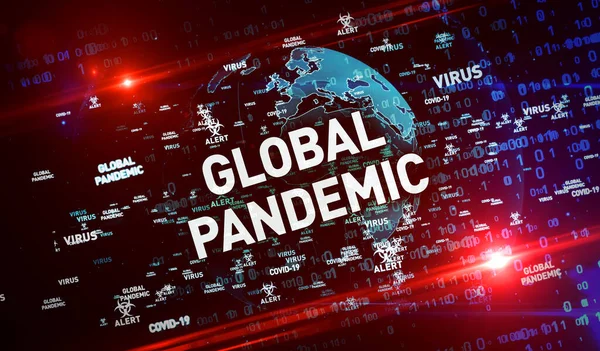 Covid Virus Globální Pandemie Upozornění Létání Klíčových Slov Ilustrace Abstraktní — Stock fotografie