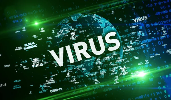 Covid Virus Mundial Pandemia Alerta Vuelo Palabras Clave Ilustración Concepto — Foto de Stock