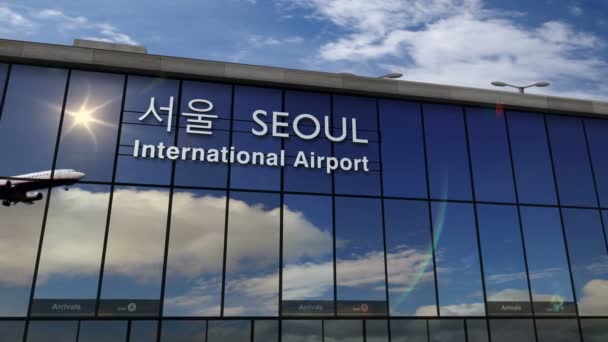 Aeromobili Jet Che Atterrano Seoul Corea Del Sud Animazione Rendering — Video Stock