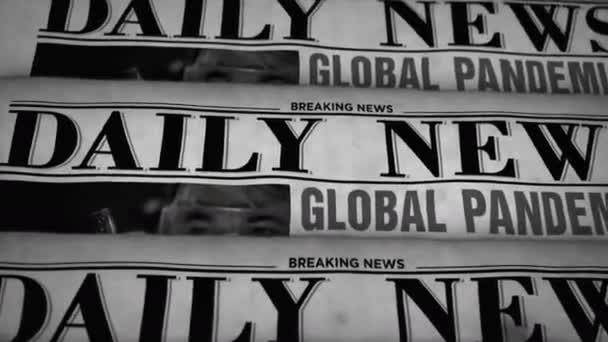 Pandemia Globale Stampa Quotidiana Notizie Crisi Avviso Pericolo Nel Concetto — Video Stock