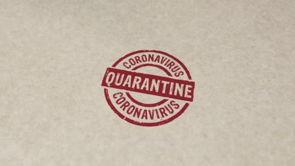 Quarantaine Stempel Handstempel Impact Animatie Covid Virus Bescherming Coronavirus Isolatie — Stockvideo