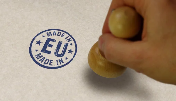 Made Europe European Union Stamp Stamping Hand Factory Manufacturing Production — Stock Photo, Image