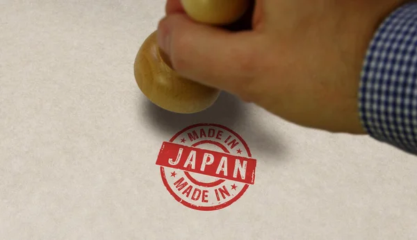 Made Japan Stamp Stamping Hand Factory Manufacturing Production Country Concept — Stock Photo, Image