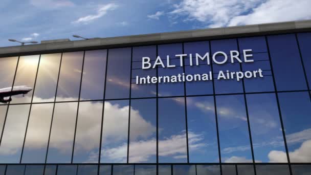 Aviones Reacción Aterrizando Baltimore Maryland Animación Renderizado Llegada Ciudad Con — Vídeo de stock