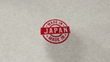 Japonya 'da mühürlenebilir ve kusursuz bir animasyon. El damgası darbesi. Fabrika, üretim ve üretim ülkesi 3 boyutlu döngü kavramı.