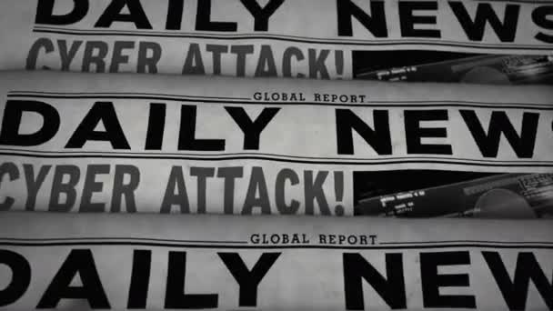 Cyber Attack Security Breach Breaking News Daily Newspaper Printing Retro — Stock Video