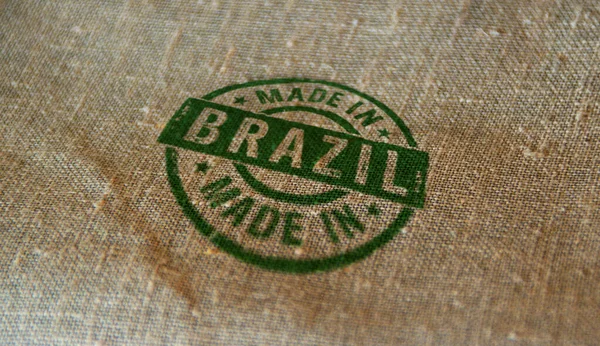 Sello Fabricado Brasil Impreso Saco Lino Concepto País Fábrica Fabricación —  Fotos de Stock