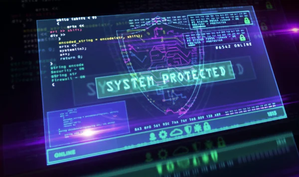 Cyber Sikkerhedsmeddelelse Med Skjold Symbol Futuristisk Computerskærm Med Glitch Effekt - Stock-foto