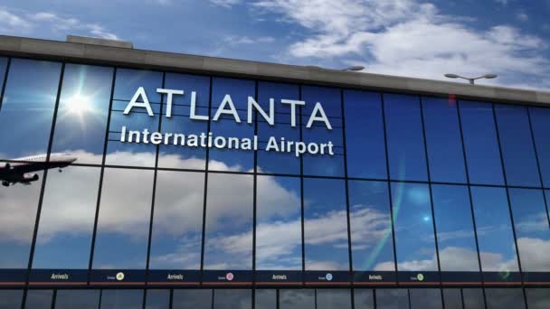 Jet Aircraft Landing Atlanta Georgia Usa Rendering Animation Arrival City — Stock Video