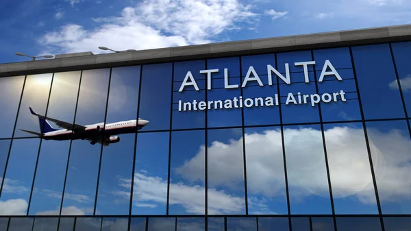 Aviones Reacción Aterrizando Atlanta Georgia Ilustración Representación Llegada Ciudad Con — Foto de Stock