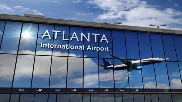 Jet Vliegtuigen Landen Atlanta Georgia Usa Weergave Illustratie Aankomst Stad — Stockfoto