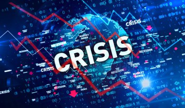 Finansal kriz, küresel durgunluk, borsa düşüşü ve ekonomik çöküş 3D illüstrasyon. Finans ve iş dünyasının soyut kavramı.