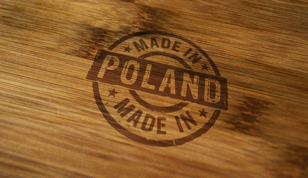 Gemaakt Polen Stempel Gedrukt Houten Doos Fabriek Fabricage Productie Land — Stockfoto