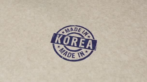 Hecho Corea Sello Estampado Mano Animación Impacto Fábrica Negocio Exportación — Vídeo de stock