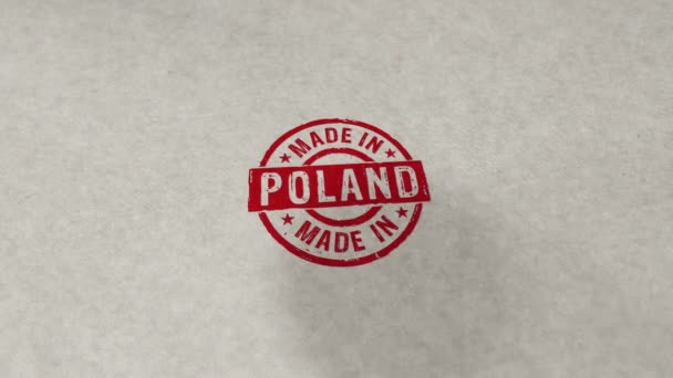 Made Poland Stamp Loopable Seamless Animation Náraz Otiskem Ruky Tovární — Stock video