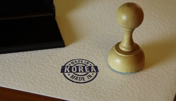 Gemaakt Korea Stempel Stempelen Hand Fabriek Fabricage Productie Land Concept — Stockfoto