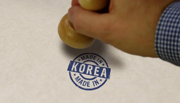 Φτιαγμένο Στην Κορέα Σφραγίδα Και Χέρι Σφράγισης Έννοια Της Χώρας — Φωτογραφία Αρχείου
