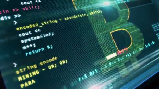 Bitcoin Gruvdrift Datorskärmen Digital Kryptovaluta Pengar Och Digital Bank Koncept — Stockvideo