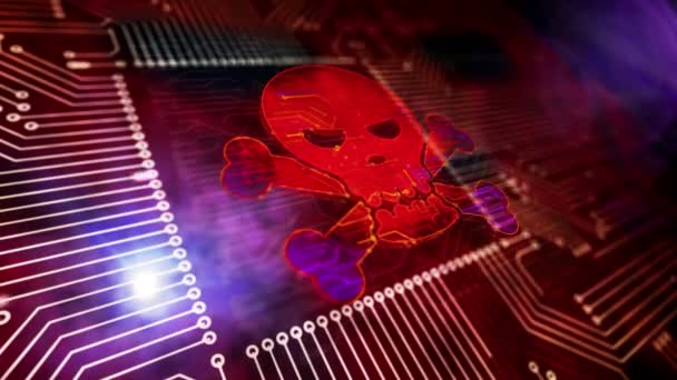 Кіберзлочин Ікона Черепа Піратство Цифрова Атака Комп Ютерна Безпека Футуристична — стокове відео