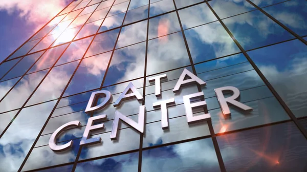 Data Center Com Edifício Vidro Símbolo Nuvem Servidor Nuvem Rede — Fotografia de Stock