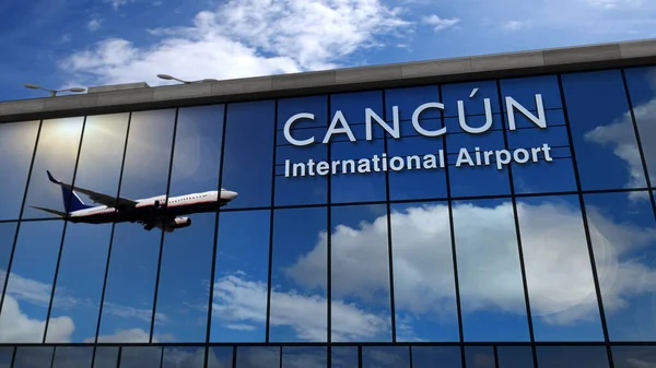 Aviones Reacción Aterrizando Cancún México Ilustración Representación Llegada Ciudad Con — Foto de Stock