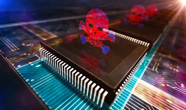 Crime Cibernético Ícone Crânio Pirataria Ataque Digital Segurança Informática Conceito — Fotografia de Stock