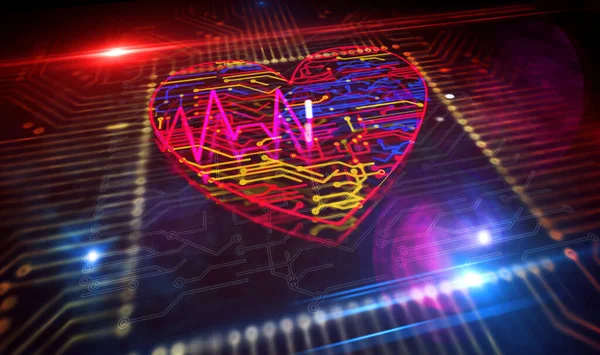 Cyber Life Beating Heart Love Digital Dating Robotics Health Technology — Stock Photo, Image