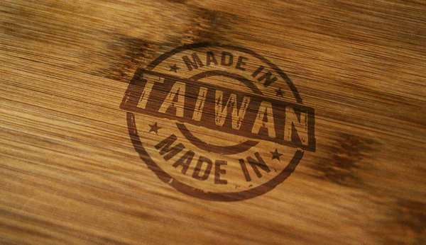 Gemaakt Taiwan Stempel Gedrukt Houten Doos Fabriek Fabricage Productie Land — Stockfoto