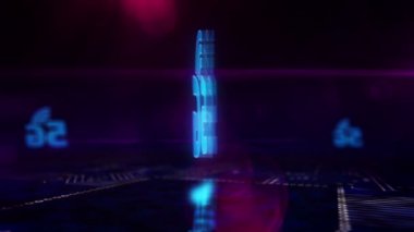 5G cep telefonu iletişim ağı sembolü. Küresel bağlantı, IOT, dijital ağ teknolojisi soyut kavram. Bilgisayarın içindeki devre üzerinde uçan 3D simge.