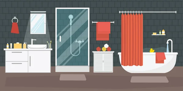 Bathroom Interior Furniture Flat Design Style Vector Illustration — Stock Vector